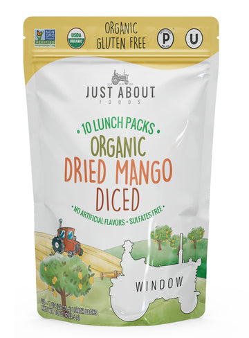 Organic Dried Mango Diced, 10 Lunch Packs 1 oz each, Bag contains 10 oz in total