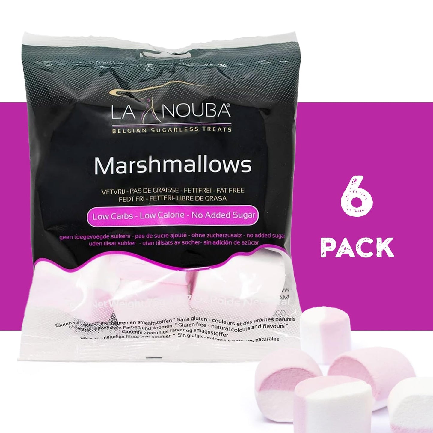 La Nouba Sugar-Free Marshmallows – Low Calorie, Low Carb, Gluten Free – 6 Bags, 2.7 oz.