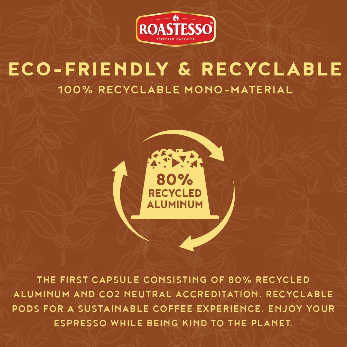 Roastesso Aluminum Espresso compact pieces, Natural Hazelnut Flavor, Medium Roast Intensity 7, Compatible with Nespresso, 40 Count