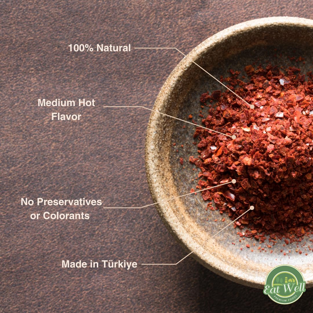 Eat Well Aleppo Pepper Flakes 5Oz, Turkish Red Pepper Flakes, Crushed Middle Eastern Chili Pepper Flakes, Pul Biber Dried Chili,
