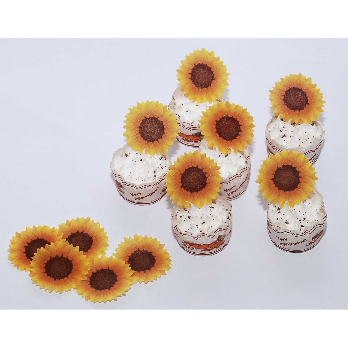 Georld Edible Cake Topper Wafer Sunflower Cupcake Decoration By Wafer Paper ,36 Counts,Flat Not 3D