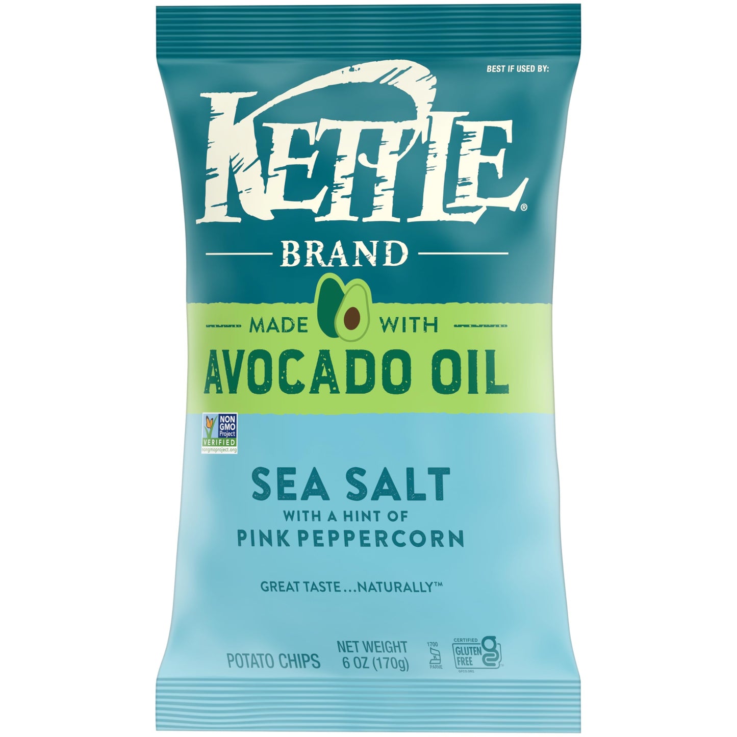 Kettle Brand Sea Salt Pink Peppercorn Chips, 6 Oz Bag - Made with Avocado Oil, Perfect Snack