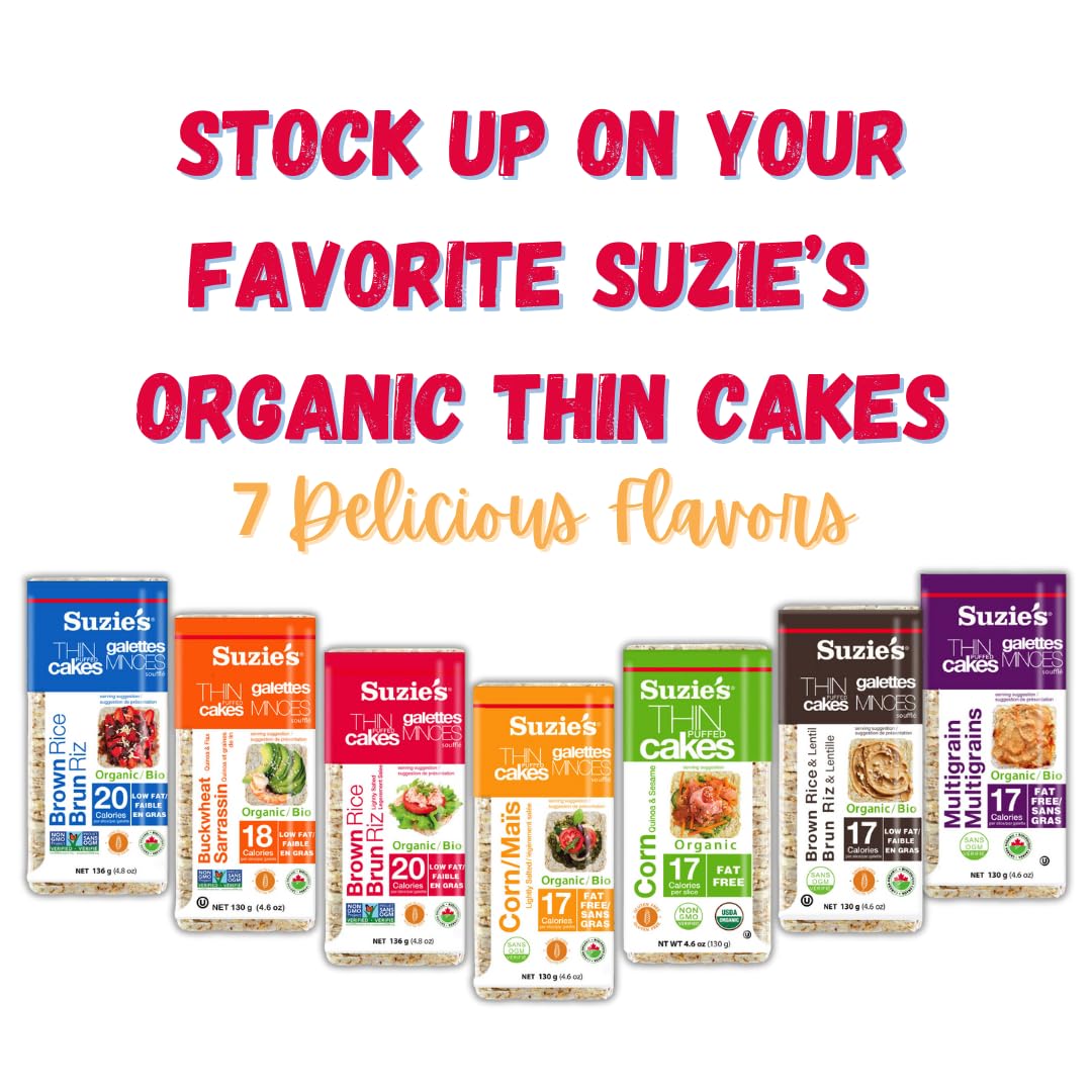 SUZIES Organic Brown Rice Cake Thins, Low Sodium, Gluten-Free, 6 Pack, 4.9 Ounce