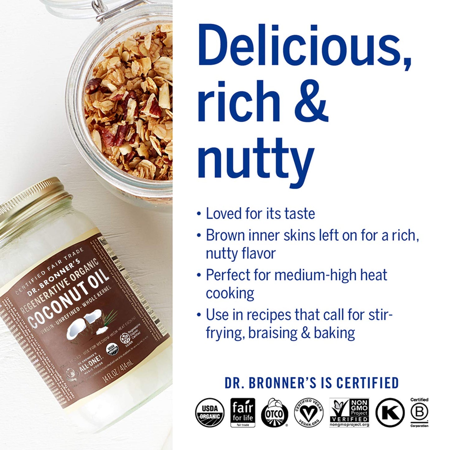 Dr. Bronner'S - Organic Virgin Coconut Oil (Whole Kernel, 30 Ounce) - Coconut Oil For Cooking, Baking, Hair And Body, Unrefined