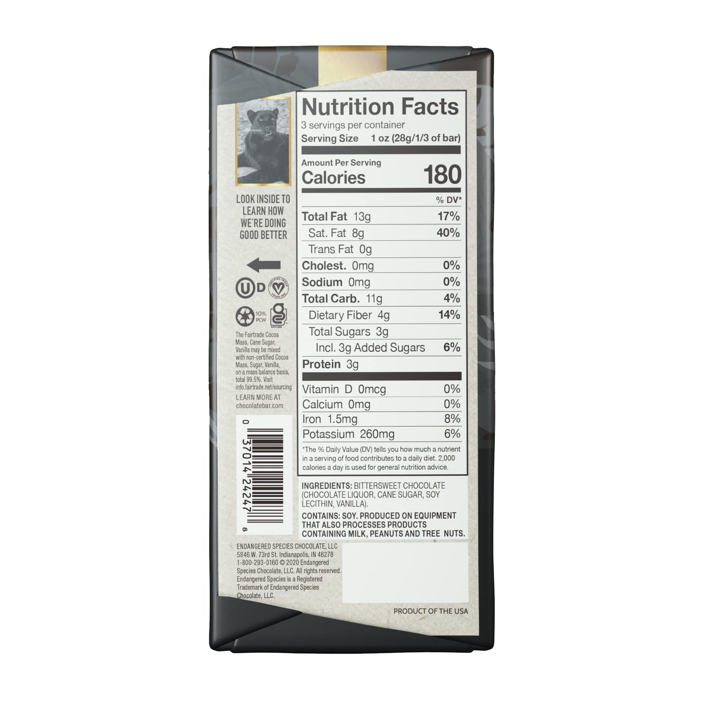 Endangered Species Chocolate Strong Dark Chocolate Bar 88% Cocoa 12 Count Pack