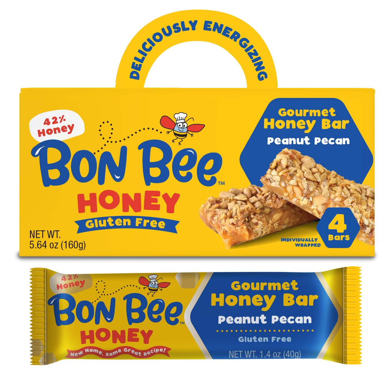 BON BEE Honey Bunchies All Natural Honey Bar - Natural Breakfast & Nutrition Bars for Healthy Energy & Fuel - Variety of Delicious Highlights & Perfectly Balanced, 4-1.4oz Bars