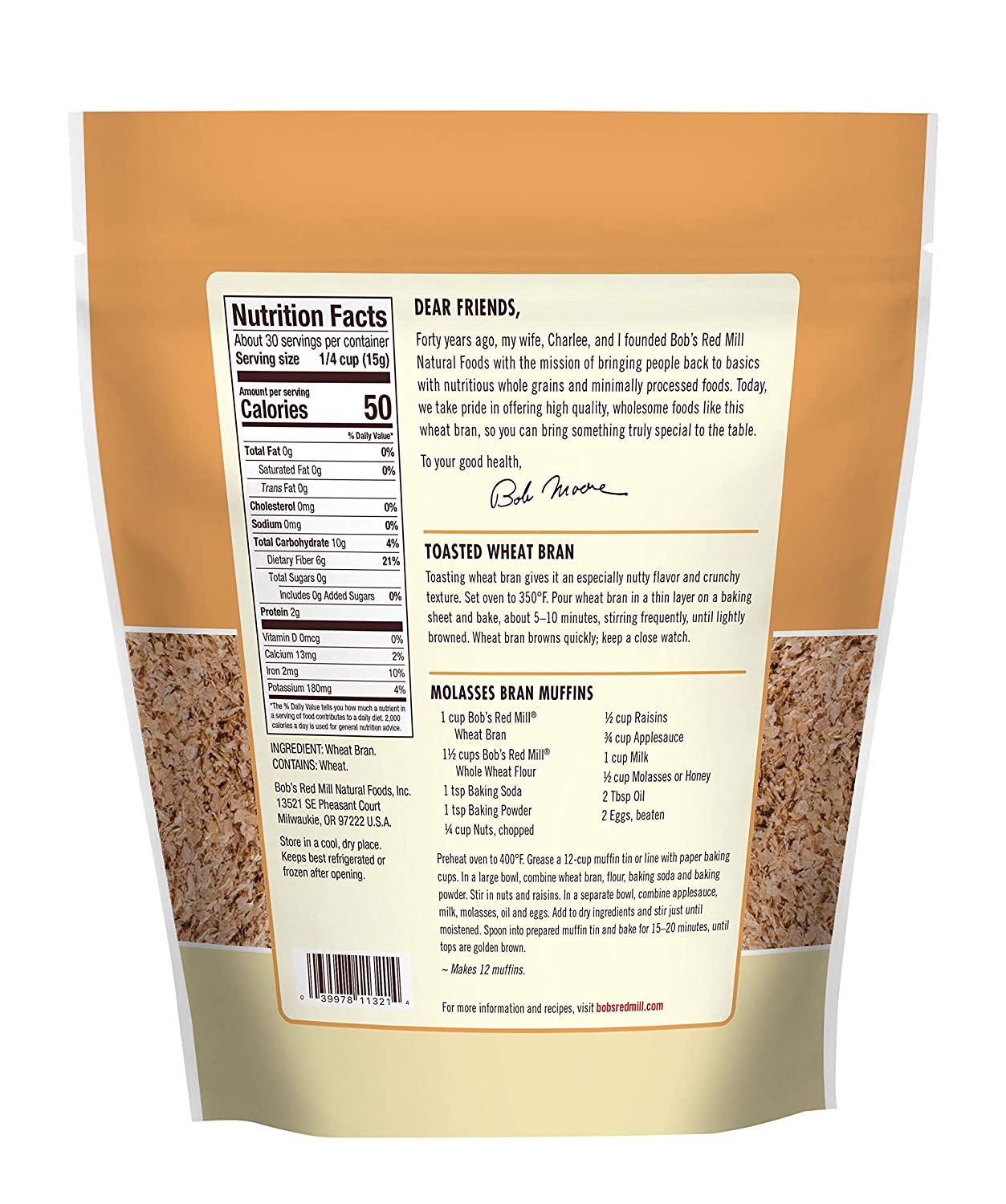 Bob s Red Mill Wheat Bran, 16oz (Pack of 4) - Non GMO, Vegan, Kosher