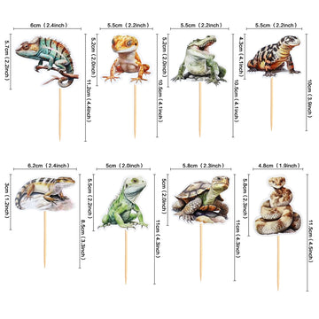 Ercadio 32 Pcs Reptiles Cupcake Toppers Chameleon Lizard Snake Alligator Turtle Cupcake Pick Decorations For Reptiles Theme Baby