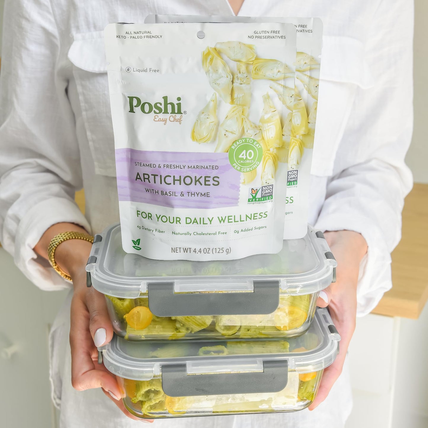 Poshi Marinated Artichoke Hearts With Basil + Thyme Natural, Keto, Vegan, Non Gmo, Low Carb + Calorie, Gluten Free Ready To Eat