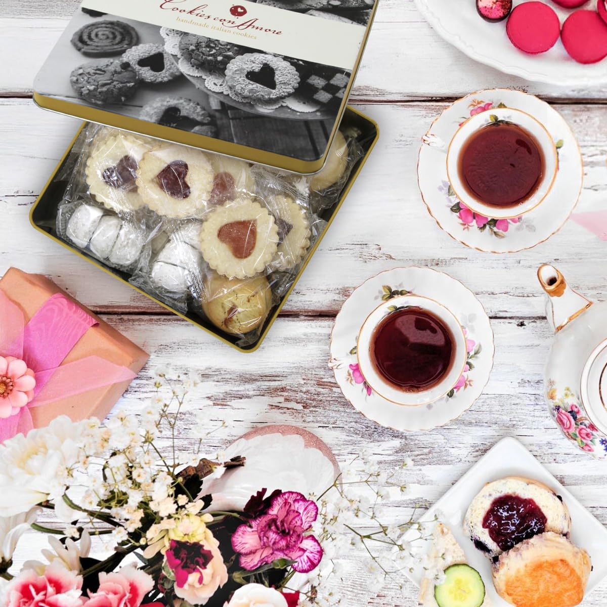 Assorted Italian Cookies Gift Box, 30+ Pieces Individually Wrapped Traditional Gourmet Cookies - 2Lb Square Tin With Authentic Enhanced Pastries For Holiday Gifting, Coffee Pairing, And Christmas Celebrations