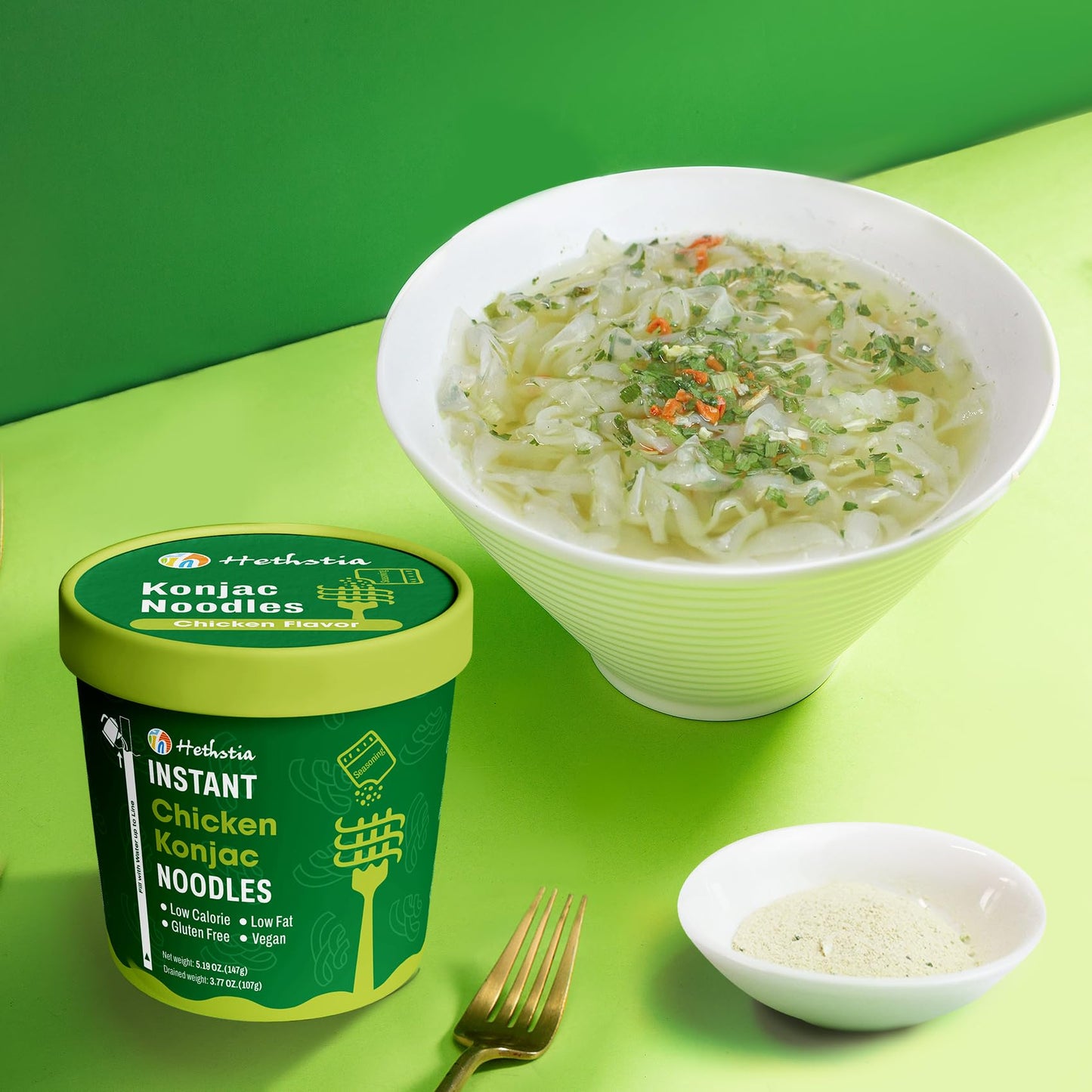 Hethstia Konjac Noodle Chicken Soup, 6-Pack Instant Shirataki Noodle Soup Cups - Low-Calorie, Sugar-Free, Low-Carb, Gluten-Free,