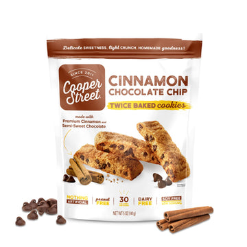 Cooper Street Cookies All Natural Twice Baked Crispy Cookie, Peanut & Dairy Free, Biscotti Style 5oz, Cinnamon Chocolate Chip (P