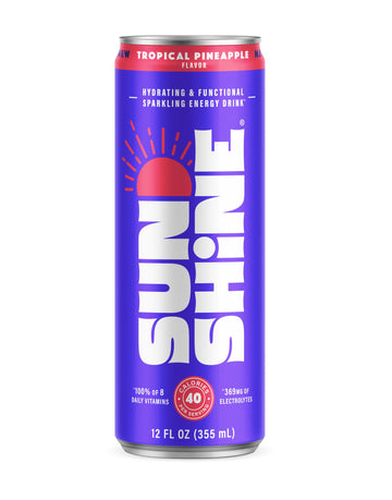 Legendary Sunshine Sparkling Energy Drink, Tropical Pineapple, 360mg Electrolytes, 70mg Caffeine, 12 Fl Oz, Pack of 24