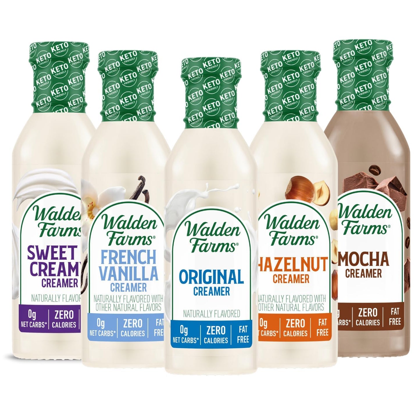 Walden Farms Coffee Creamers Variety Pack - Original, Sweet Cream, Mocha, Hazelnut & French Vanilla - Zero Calorie, Dairy-Free, 