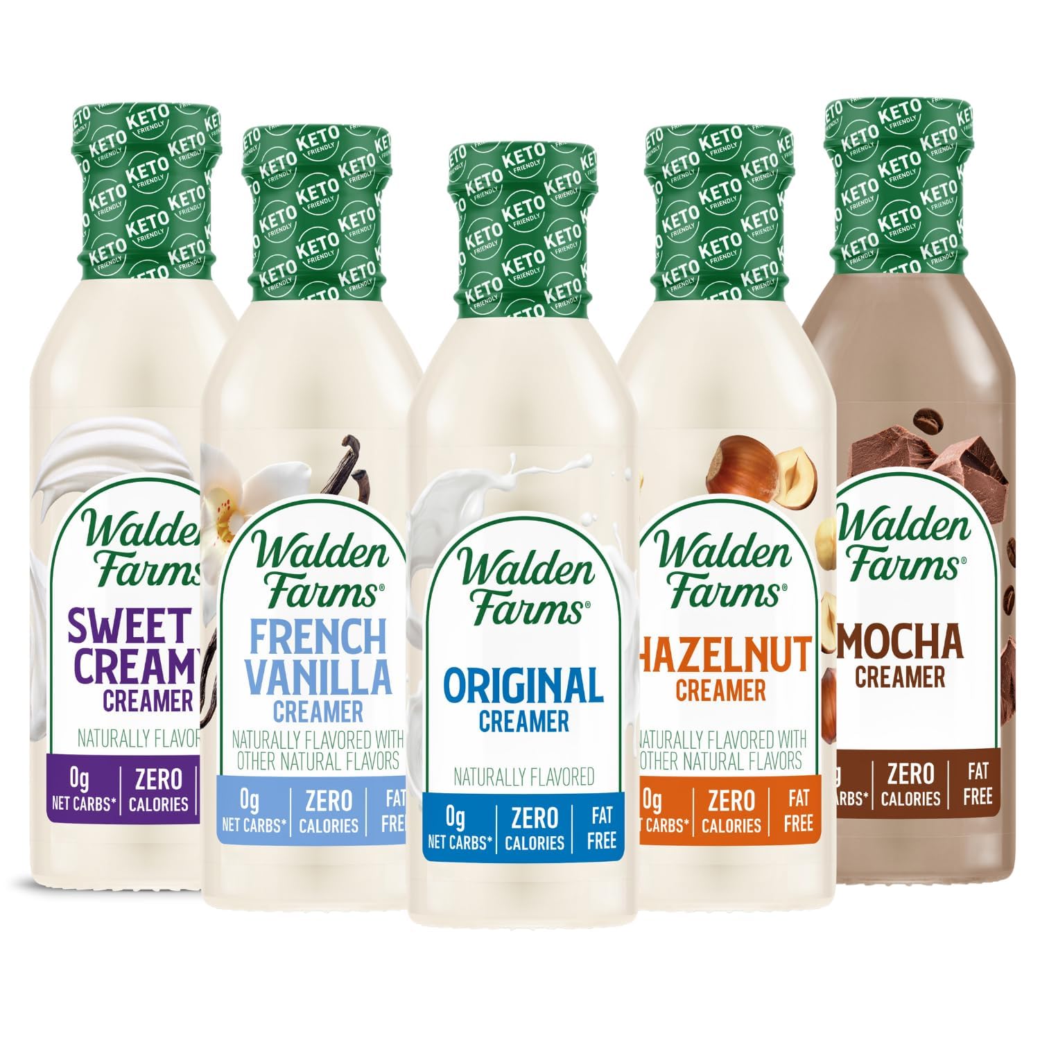Walden Farms Coffee Creamers Variety Pack - Original, Sweet Cream, Mocha, Hazelnut & French Vanilla - Zero Calorie, Dairy-Free, 