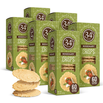34 Degrees Crisps | Rosemary Crisps | Thin, Light & Crunchy Rosemary Crisps, 6 Pack (4.5oz each)