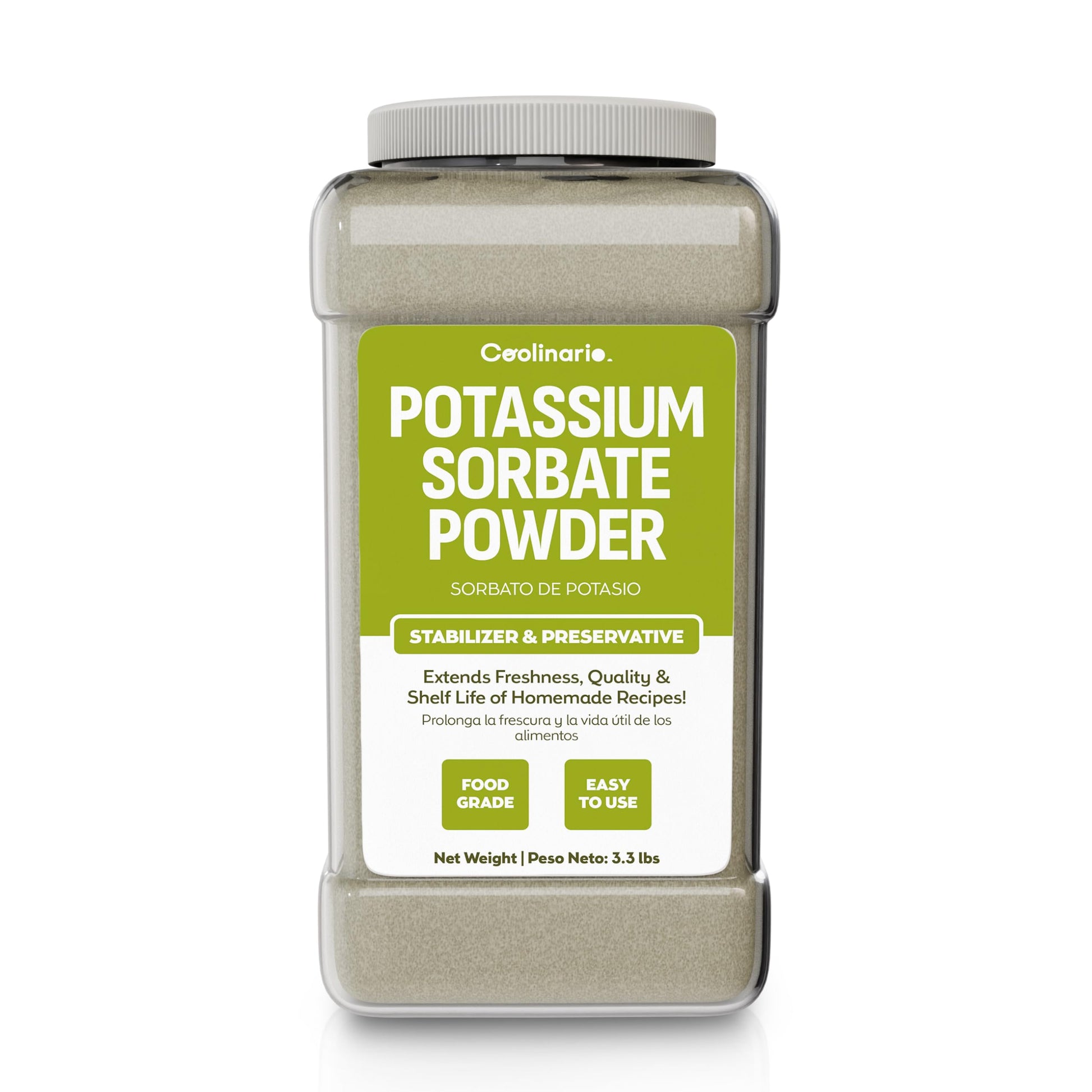 Coolinario Potassium Sorbate - 1 Gal (3.3 Lbs) Food Grade Preservative For Beverage-Inspired Stabilization  Homemade Jams  Baked Goods  Cheese Making & Dried Snacks | Extends Freshness & Shelf Life