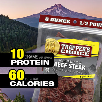 Old Trapper, Trapper'S Choice Teriyaki Kippered Beef Steak, Eight-Ounce Individual Package, Savory Sweet Meat Snacks, 10 Grams O