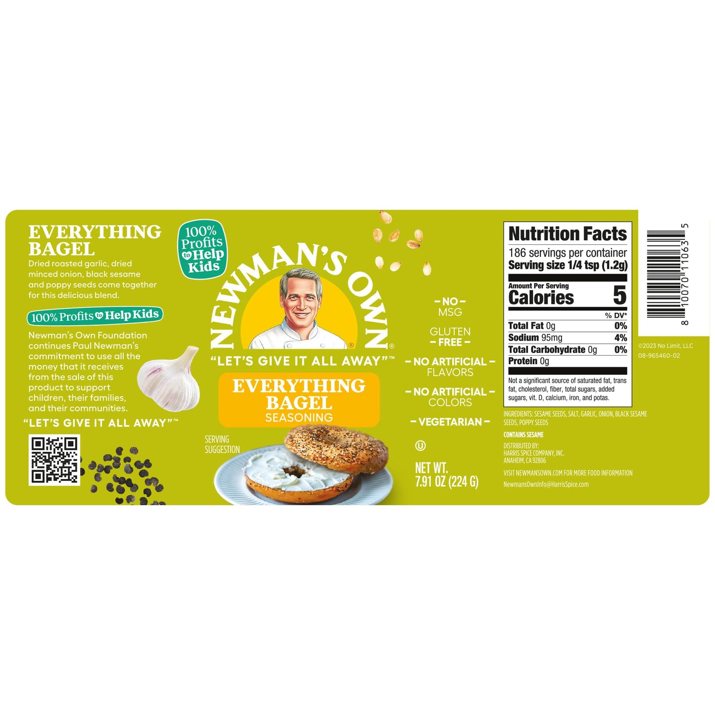 Newman'S Own Everything Bagel Seasoning; Perfect Spices For Wraps, Eggs And Potato Salads; No Msg, Gluten Free; Kosher; 7.91 Oz.