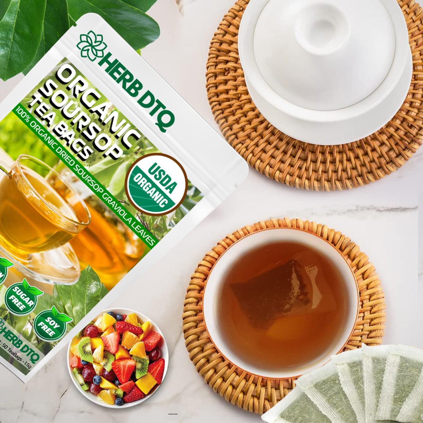 USDA Organic Soursop Leaves Tea Bags  100% ORGANIC and Pure Soursop Graviola Leaves - Hojas De Guanabana Tea - Non-GMO - Caffeine-free - Improve Digestion  Support Healthy Skin & Sleep  Eco-Conscious Corn Fiber Tea Bags. Organic Graviola Tea