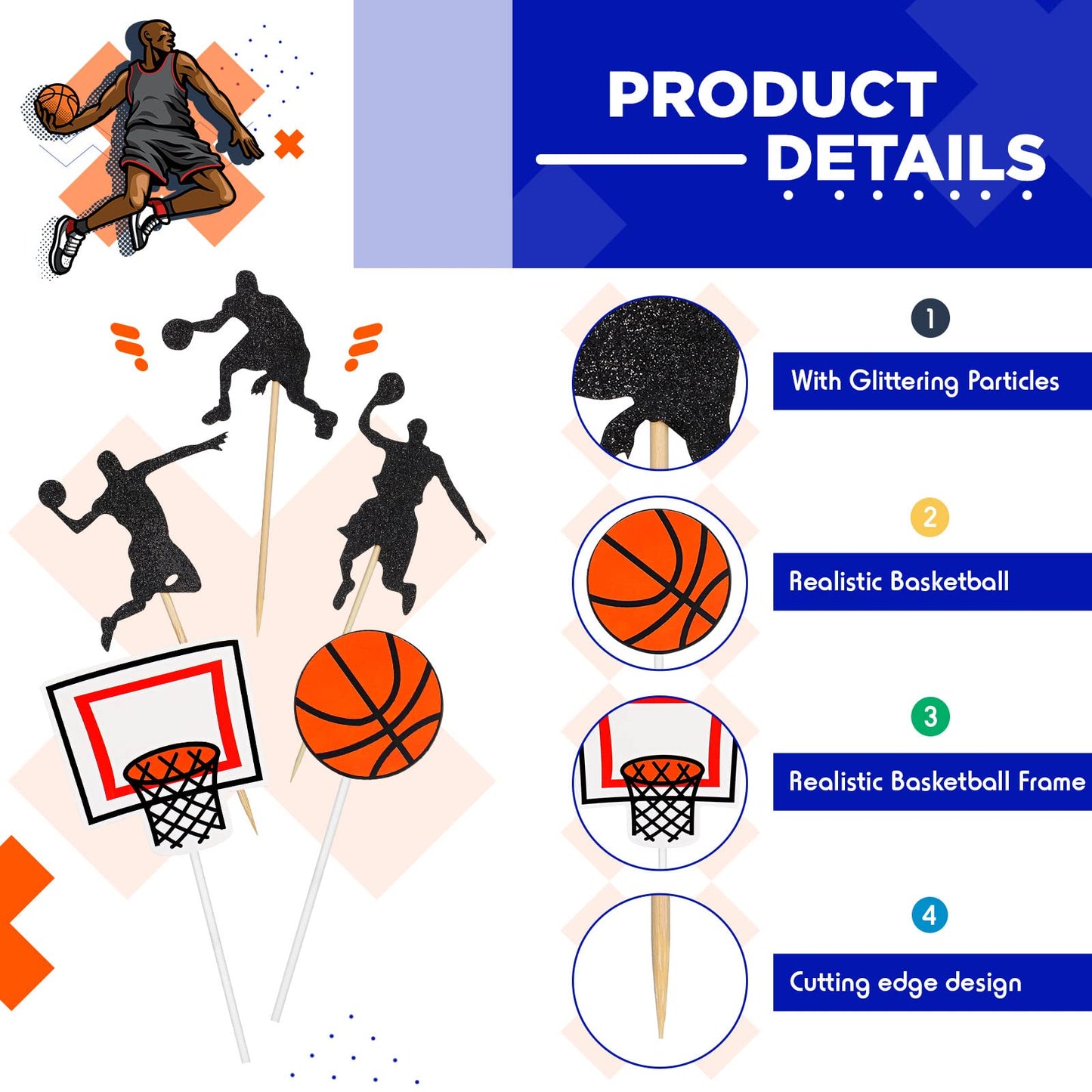 60 Pcs Basketball Action Cake Cupcake Toppers Basketball Sport Summer Birthday Party Decorations Basketball Themed Cake Topper F