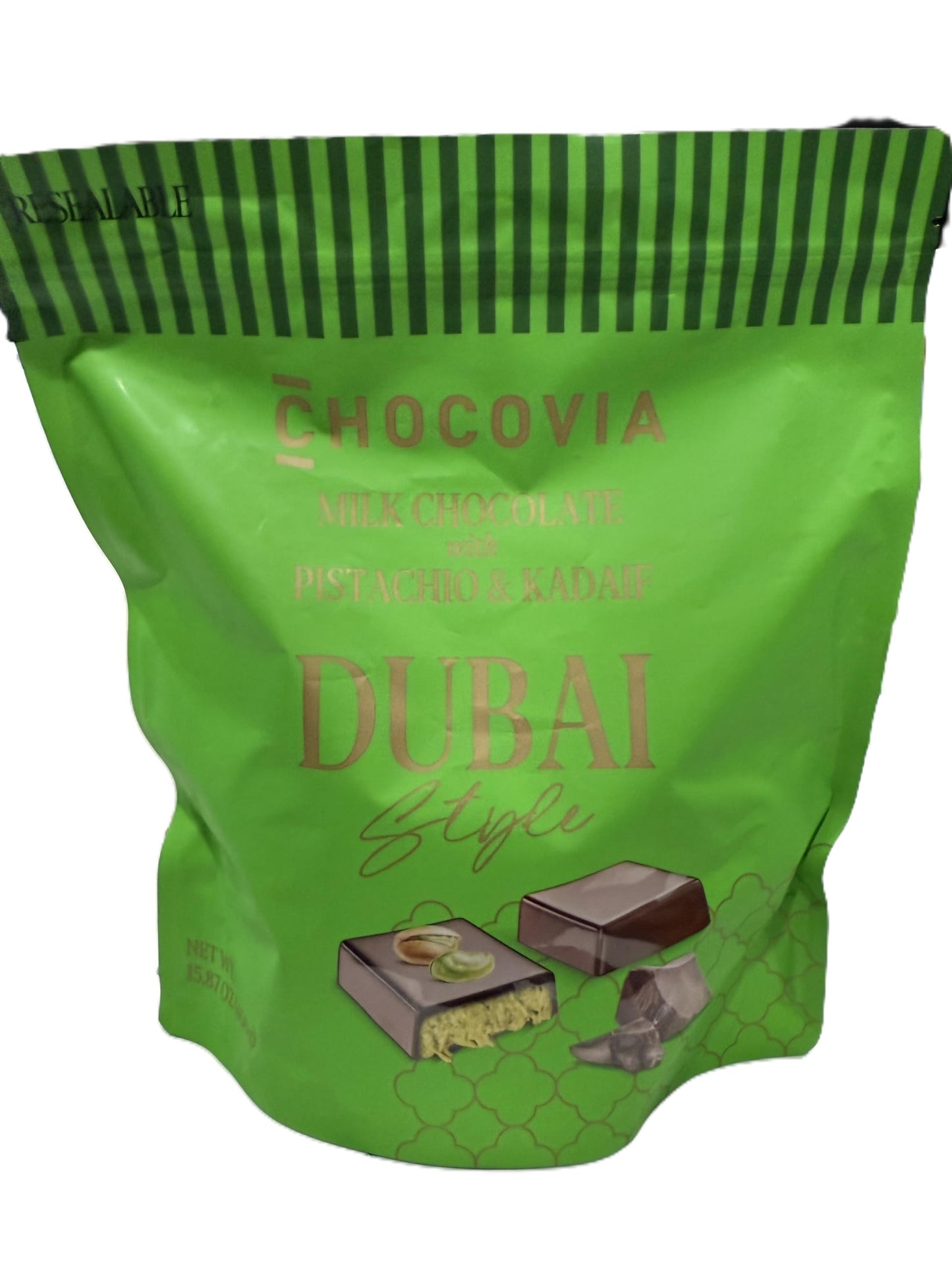 CHOCOVIA Dubai Style Milk Chocolate with Pistachio & Kadaif, 15.87 oz