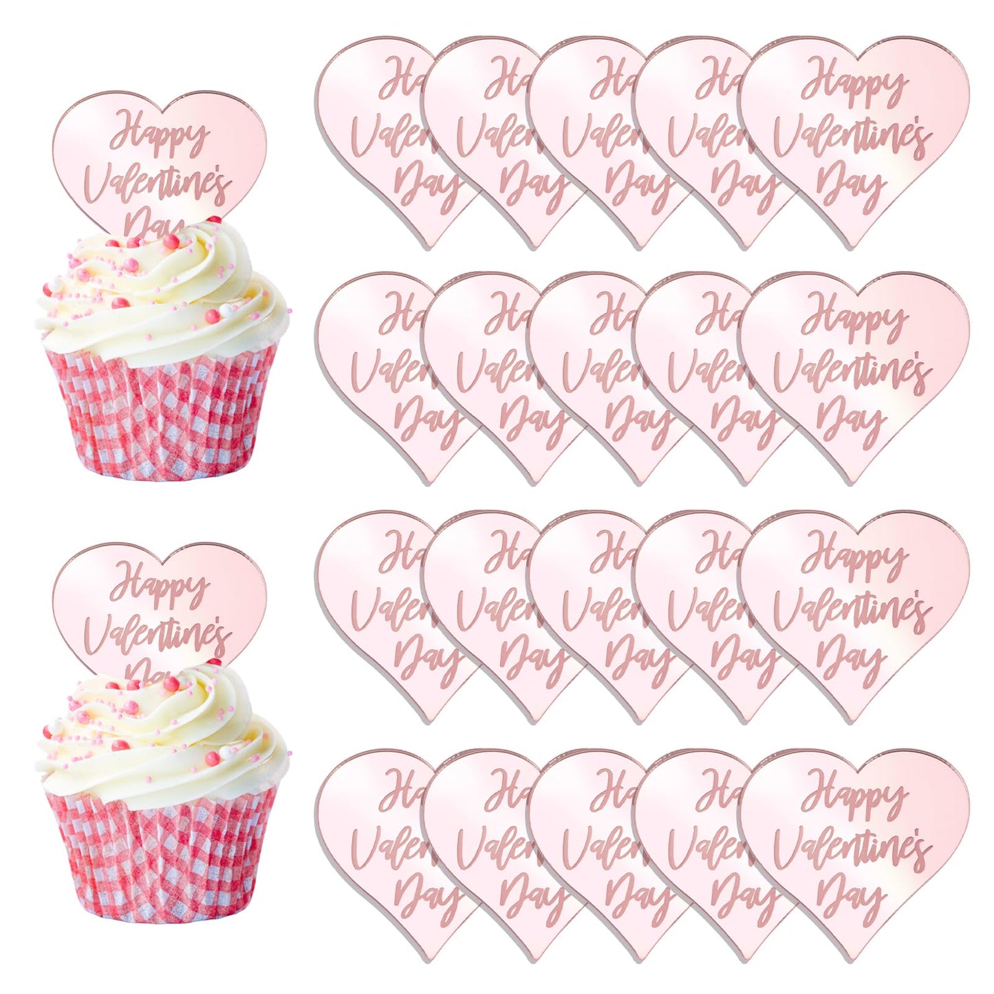 Urroma Happy Valentine'S Day Cupcake Toppers, Rose Gold 20Pcs Sweet Love Theme Valentine'S Day Cupcake For Baby Shower Diy Birth