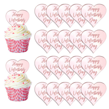 Urroma Happy Valentine'S Day Cupcake Toppers, Rose Gold 20Pcs Sweet Love Theme Valentine'S Day Cupcake For Baby Shower Diy Birth