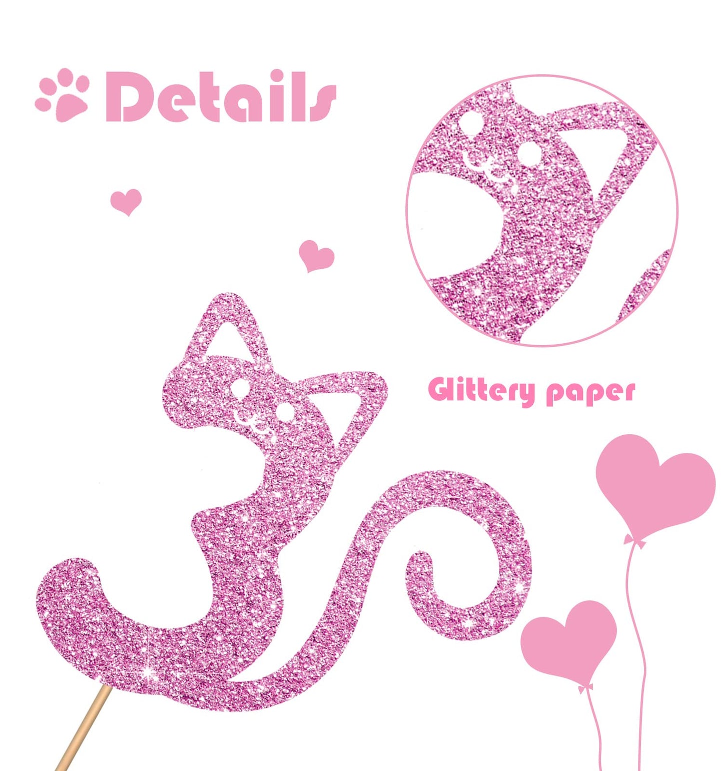 MINUET MINUTE Cat Three Cake Topper - Pink Glitter, Birthday Party Supplies for 3-Year-Old Girl