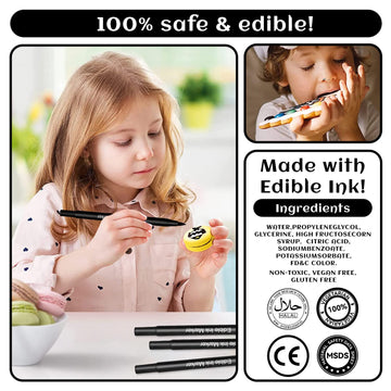 Edible Markers For Cookie Decorating, 2Pcs Black Double Sided Extra Fine Tip Edible Pens, Food Grade Food Coloring Marker Pens F
