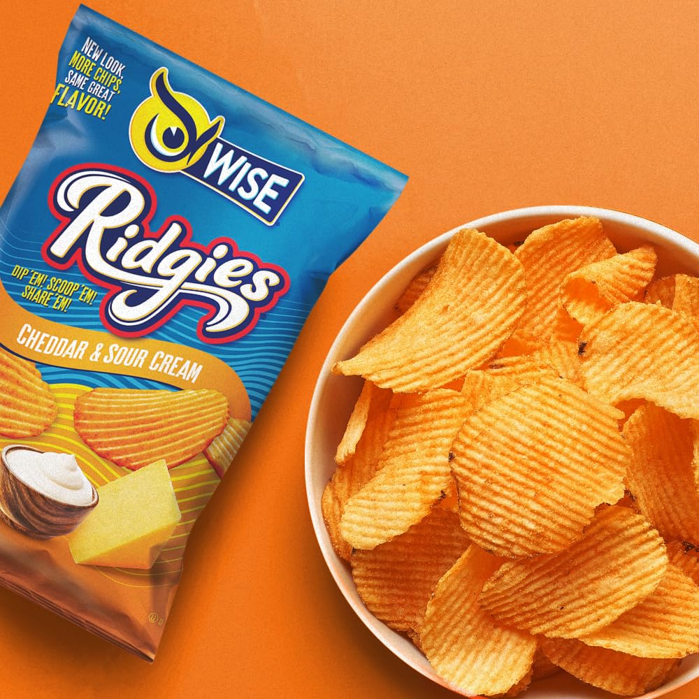Wise Snacks Ridgies Cheddar And Sour Cream Potato Chips Bulk Snack For Fun And Tasty Snacking 0.75 Ounce 40 Count, Gluten Free,