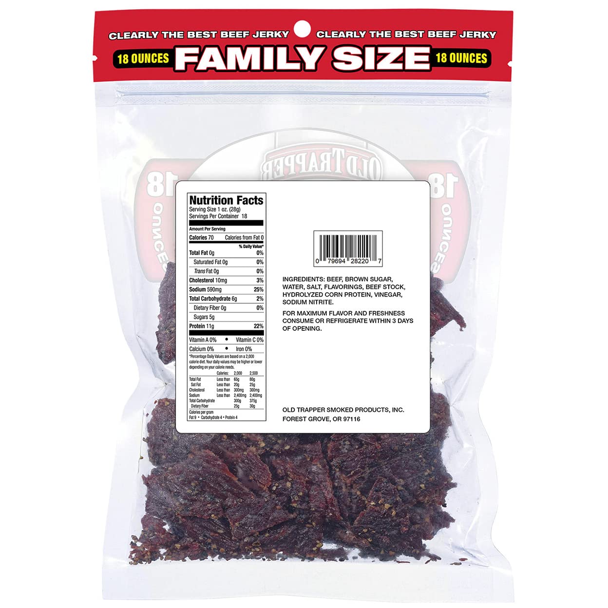 Old Trapper Beef Jerky, Peppered Flavor, 18 Ounce (Pack of 1), Model 980249716