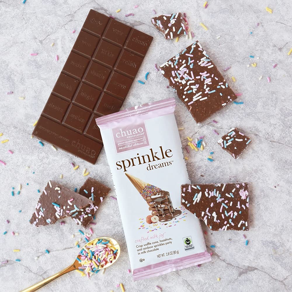 Chuao Chocolatier Sprinkle Dreams Milk Chocolate Bars | Gourmet No Preservatives | For Gift Baskets, Christmas, Birthday, Thank You, Care Package | 12 Pack