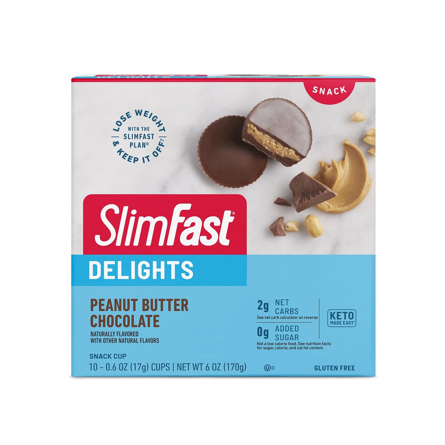 Slimfast Delights Peanut Butter Chocolate Snack Cup, 0G Added Sugar, 2G Of Net Carbs, 10 Count