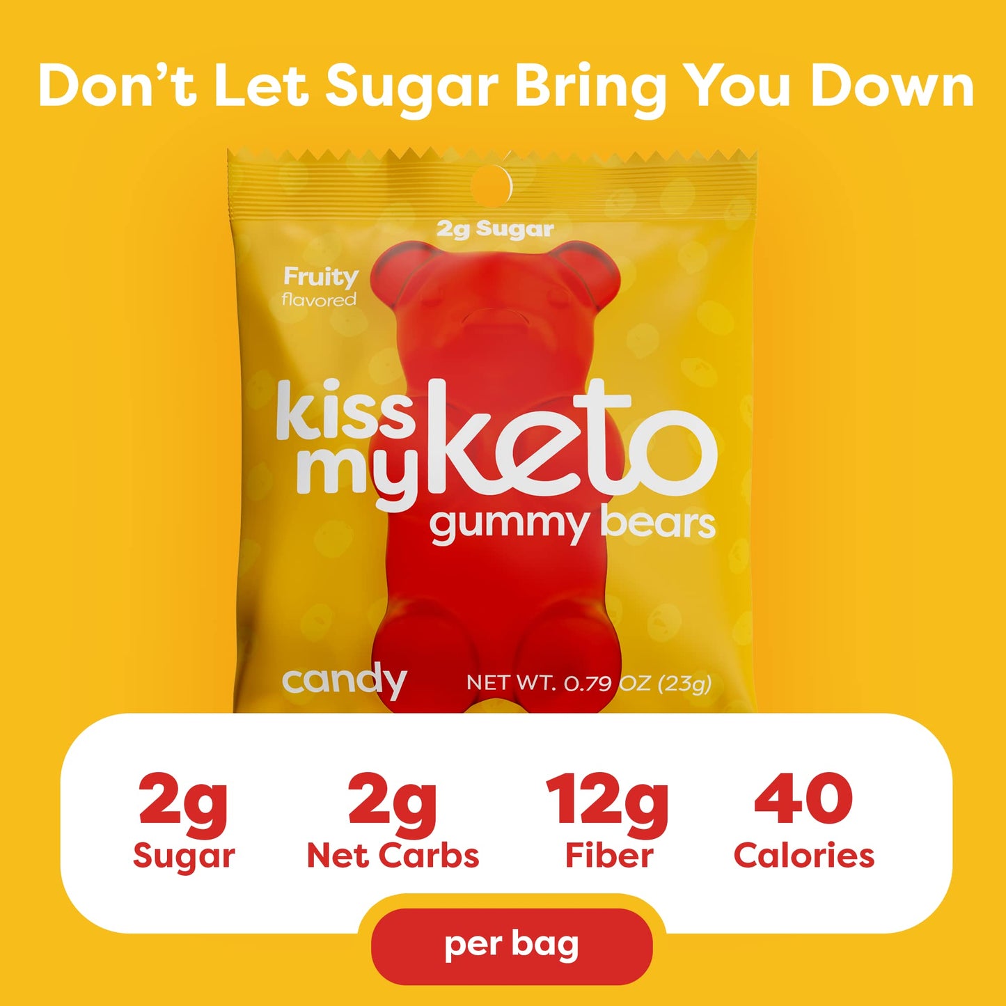 Kiss My Keto Gummies – Sugar Free Gummy Bears, Low Carb Snack, Pack of 12, Peach Flavor, Keto Gummies 12 x 22.5g Tray