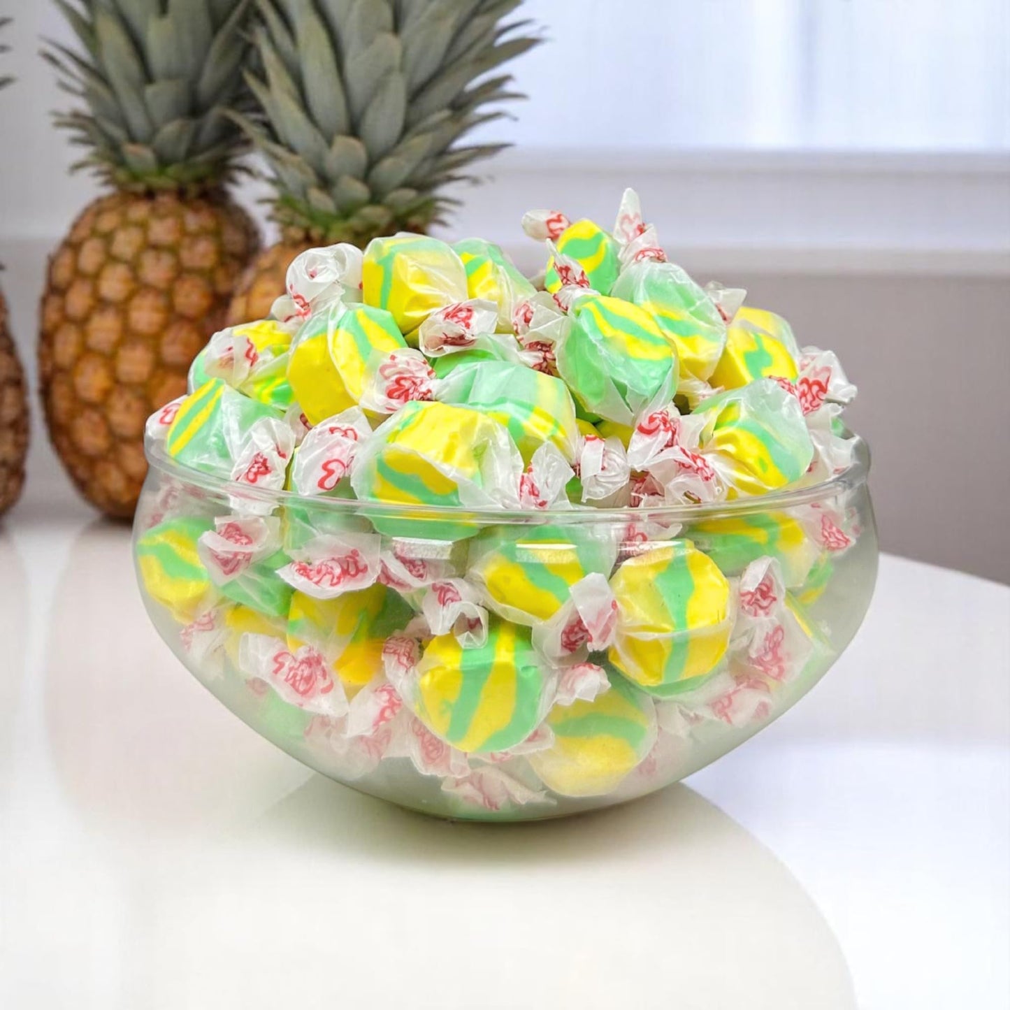 Premium Pineapple Saltwater Taffy Chewy Candy Tropical Sweet Flavor Bulk 1 Lb Bag 60+ Pieces Individually Wrapped, Nut & Gluten