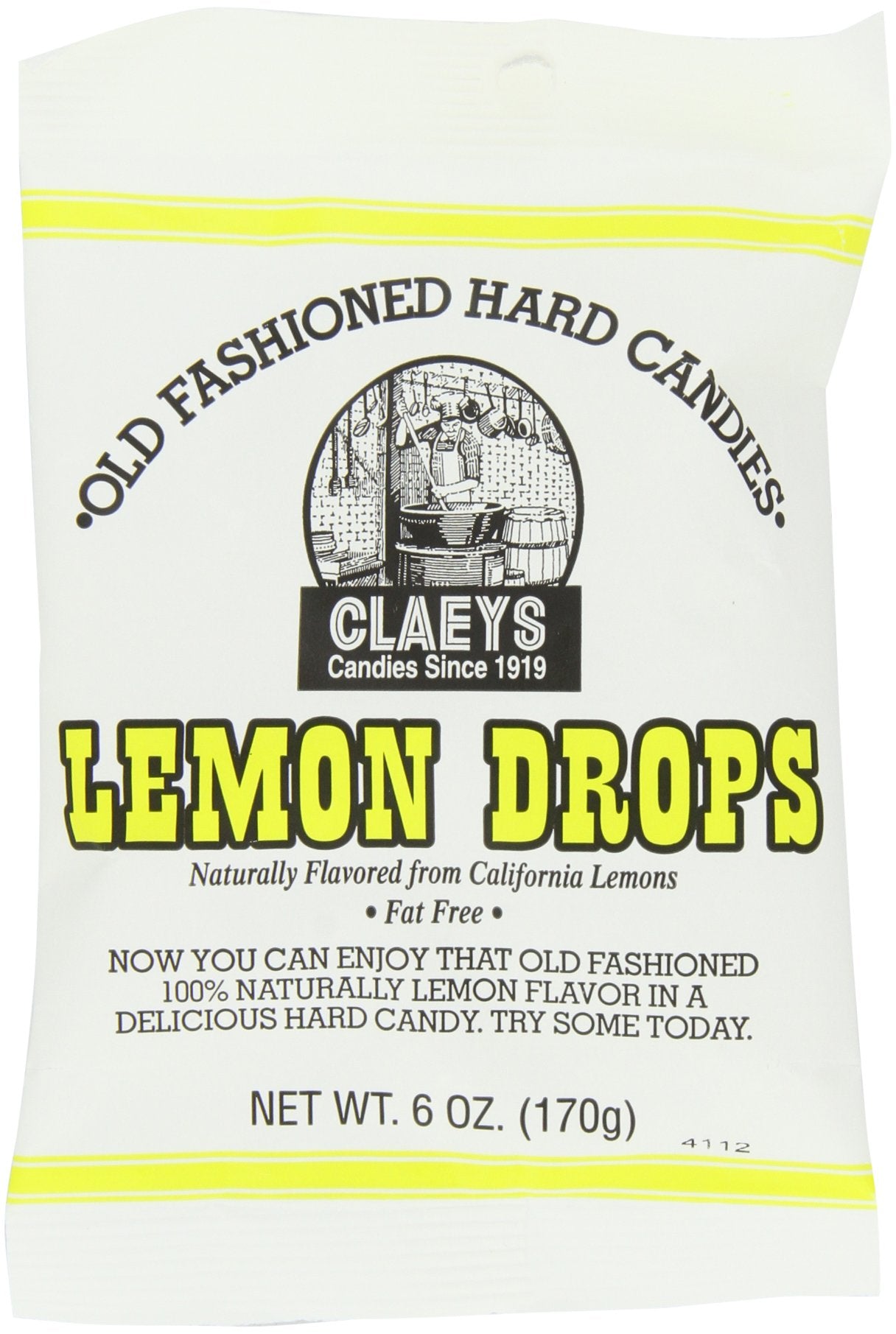 Claeys Candies Lemon Drops - Old Fashioned Hard Candy - 100 Percent Naturally Lemon Flavor - Fat-Free - 6 Ounce - 12-Pack