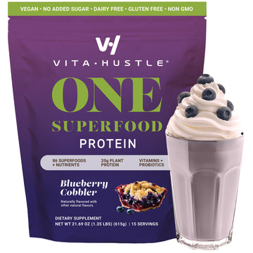 VitaHustle All-in-One Nutrition Shake  Blueberry Cobbler - Plant Based Protein Powder by Kevin Hart - Vegan Meal Replacement Shake with KSM66 Ashwagandha & 86+ Superfoods - Organic Meal Replacement Powder