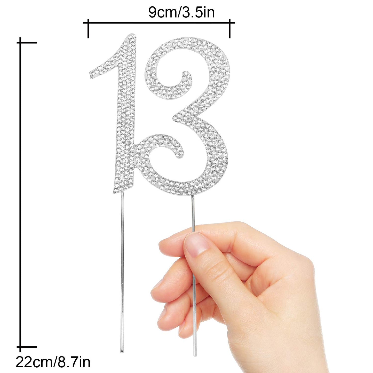 Hatcher Lee Bling Crystal Rhinestone 13 Birthday Cake Topper - Best Keepsake | 13Th Party Decorations Silver