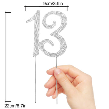 Hatcher Lee Bling Crystal Rhinestone 13 Birthday Cake Topper - Best Keepsake | 13Th Party Decorations Silver