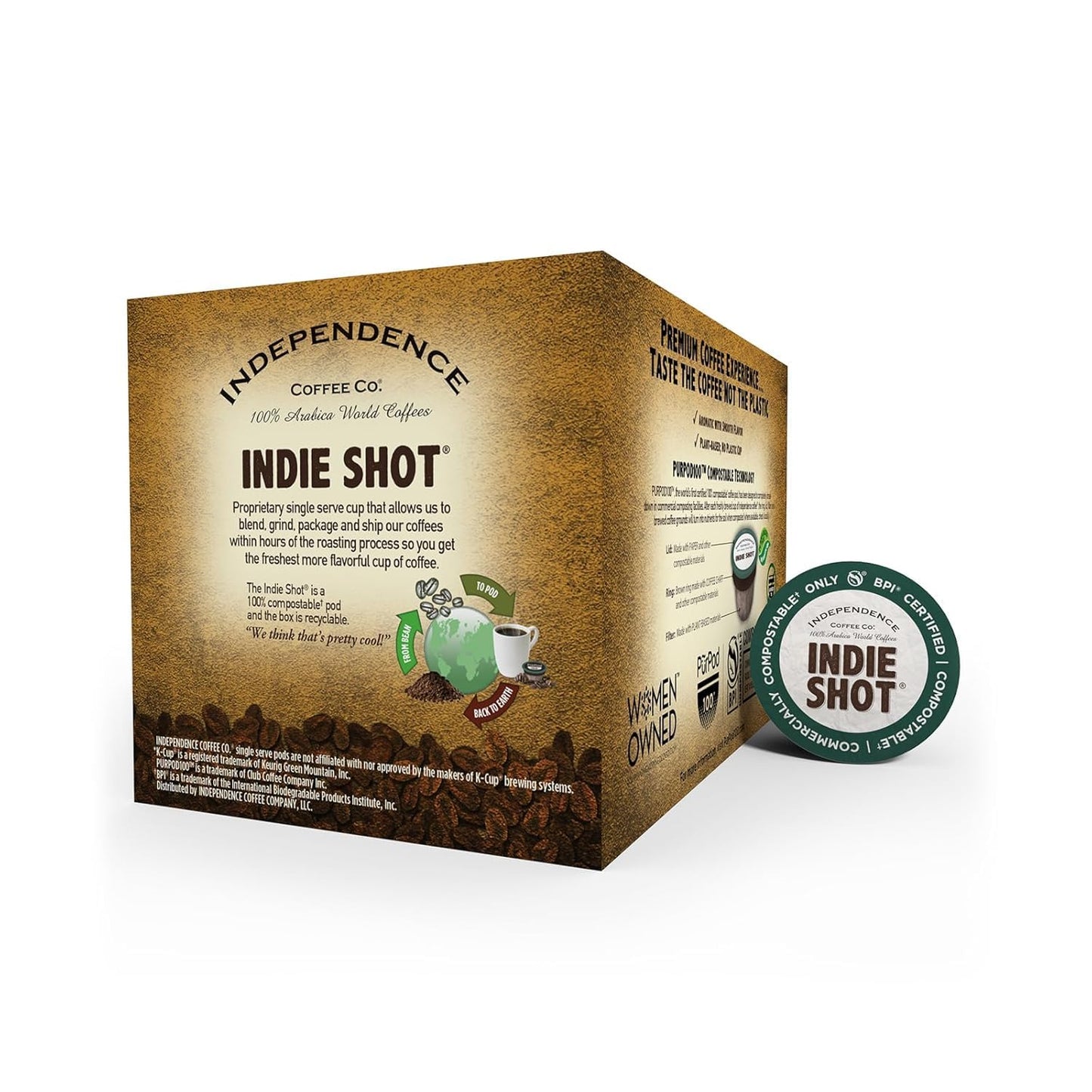 Independence Coffee Co. Texas Donut House, Light Roast, Single Serve Coffee K Cup Indie Shot Soft Pods, Compostable Plant-Based