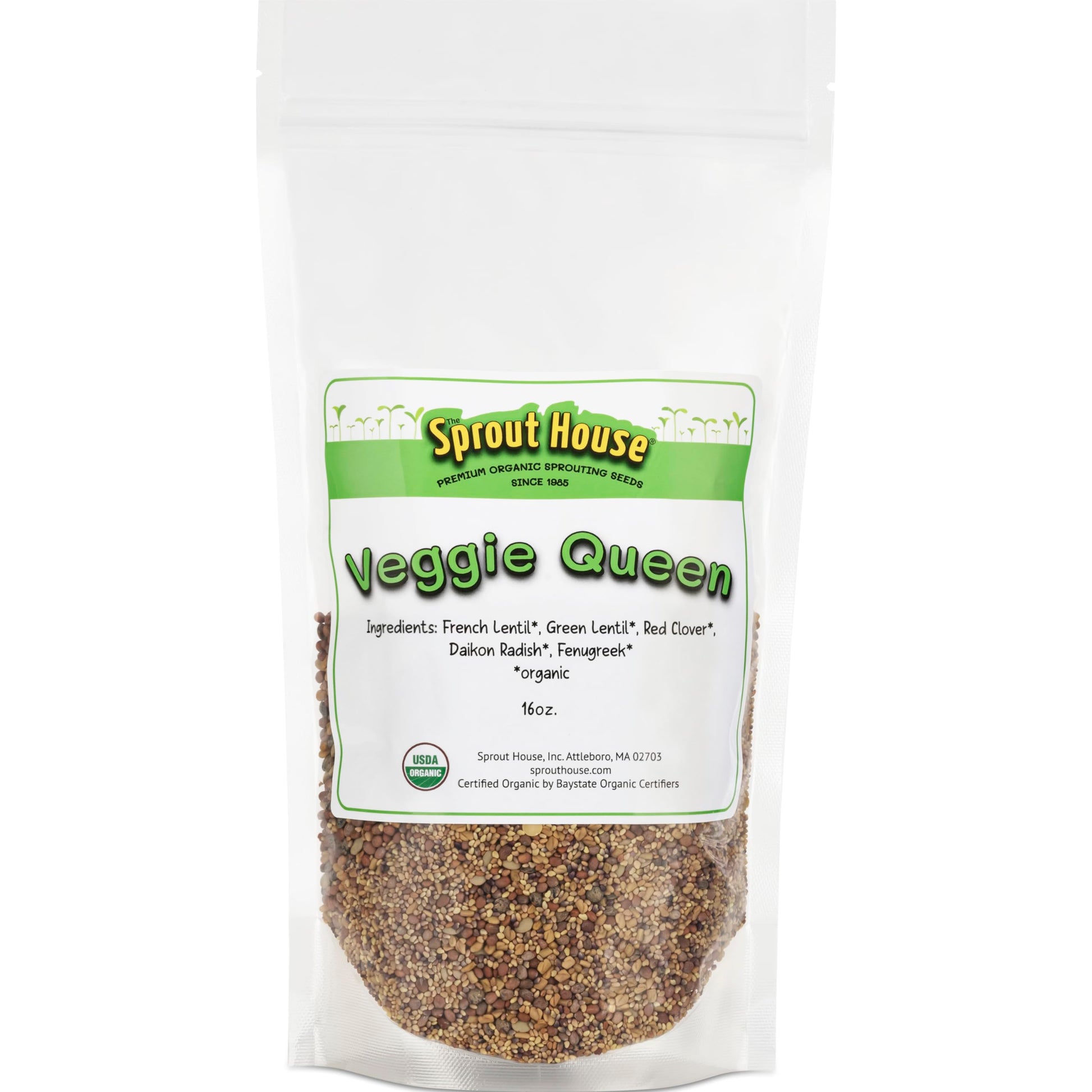 The Sprout House Veggie Queen Salad Mix Certified Organic Non-Gmo Sprouting Seeds - Red Clover, Red Lentil, French Lentil, Daiko