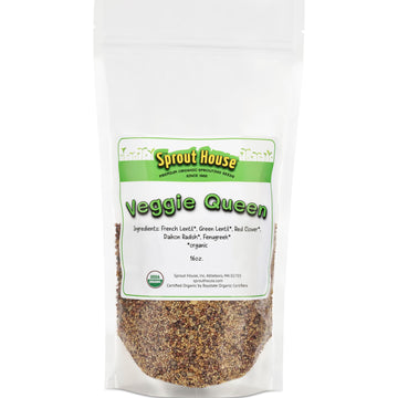 The Sprout House Veggie Queen Salad Mix Certified Organic Non-Gmo Sprouting Seeds - Red Clover, Red Lentil, French Lentil, Daiko