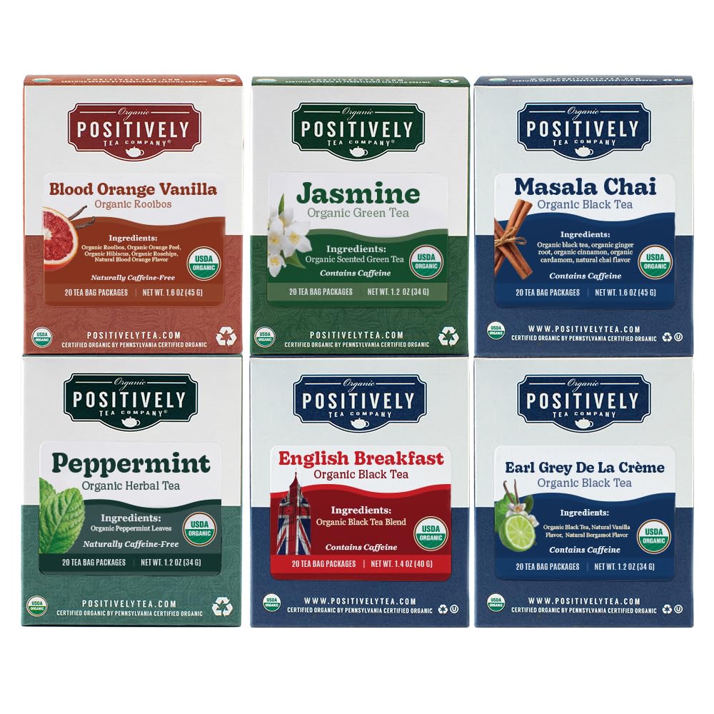Organic Positively Tea Company  Tea Bag Sampler  20 Count  6 Pack