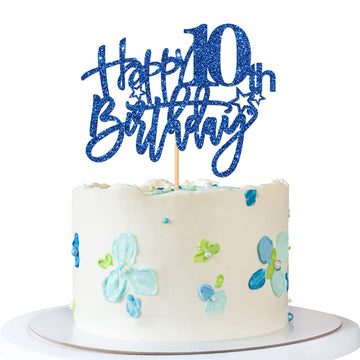 Roadsea Happy 10Th Birthday Cake Topper - Kid Girl Boy Ten Years Old Birthday Cake Supplies - 10Th Birthday Party Decorations -