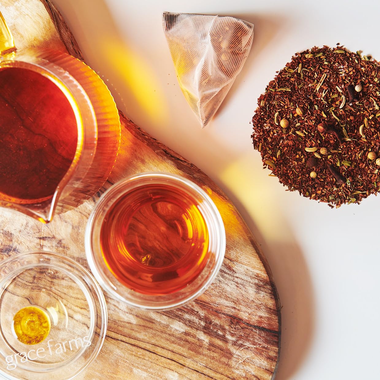 Grace Farms ROOIBOS CHAI Herbal Tea - Organic, Fair Trade, Caffeine Free - 16 Pyramid Sachets