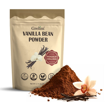 GRELIM Vanilla Bean Powder, 100% Pure Ground Madagascar Vanilla Powder Gluten-Free No Fillers or Additives Great for Baking, Cof