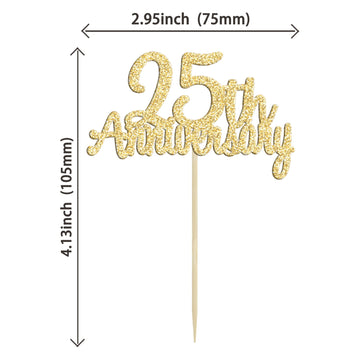 Gyufise 24Pcs 25Th Anniversary Cupcake Toppers Gold Glitter Cheers To 25 Years Wedding Twenty Five Anniversary Cupcake Picks For