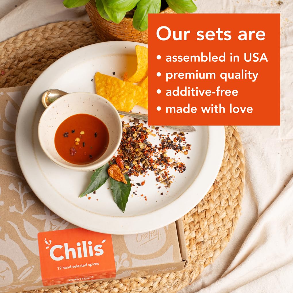 Craftly Chili Spice Set | 12 Chilis From Around The World | 12 Gourmet Chili Varieties For Cooking And Seasoning | Gifts For Peo