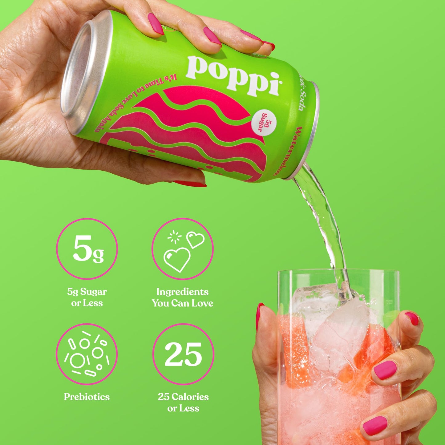 Poppi Sparkling Prebiotic Soda Beverage with Apple Cider Vinegar  Seltzer Water and Fruit Juice  Watermelon Flavor  12 Fl Oz  1 Count  Packaging May Vary